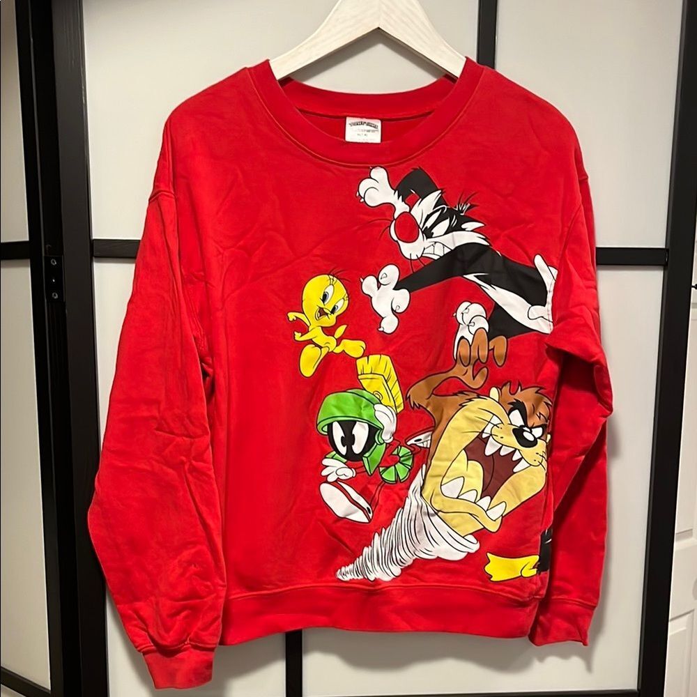 Warner Bros Looney Tunes Friends Crewneck Sweater Red VTG